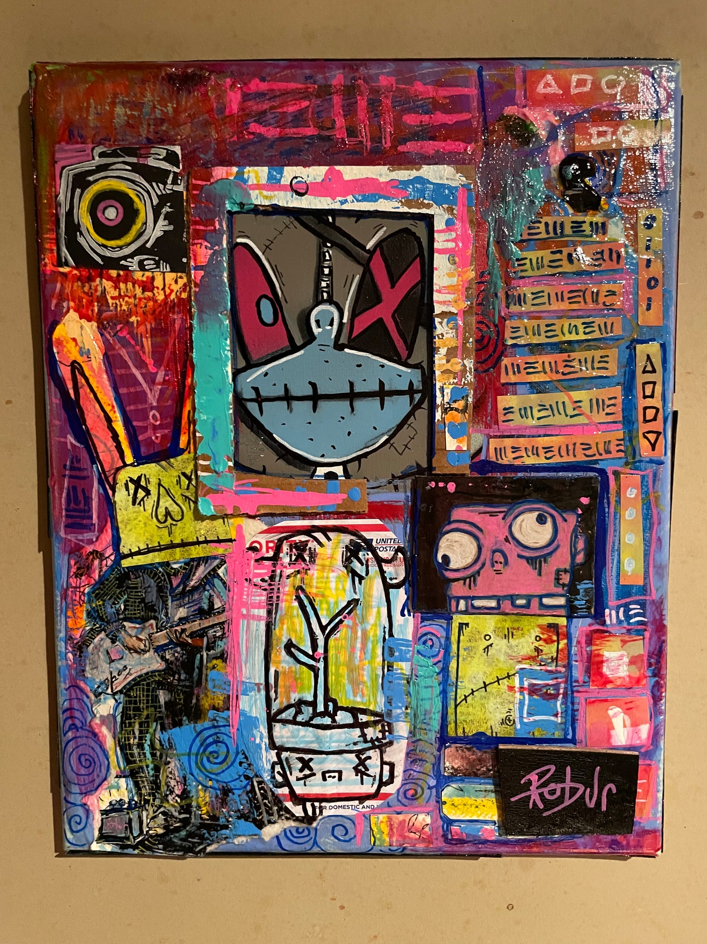 11in by 14in Mixed Media On Canvas. "Austin Buskers".