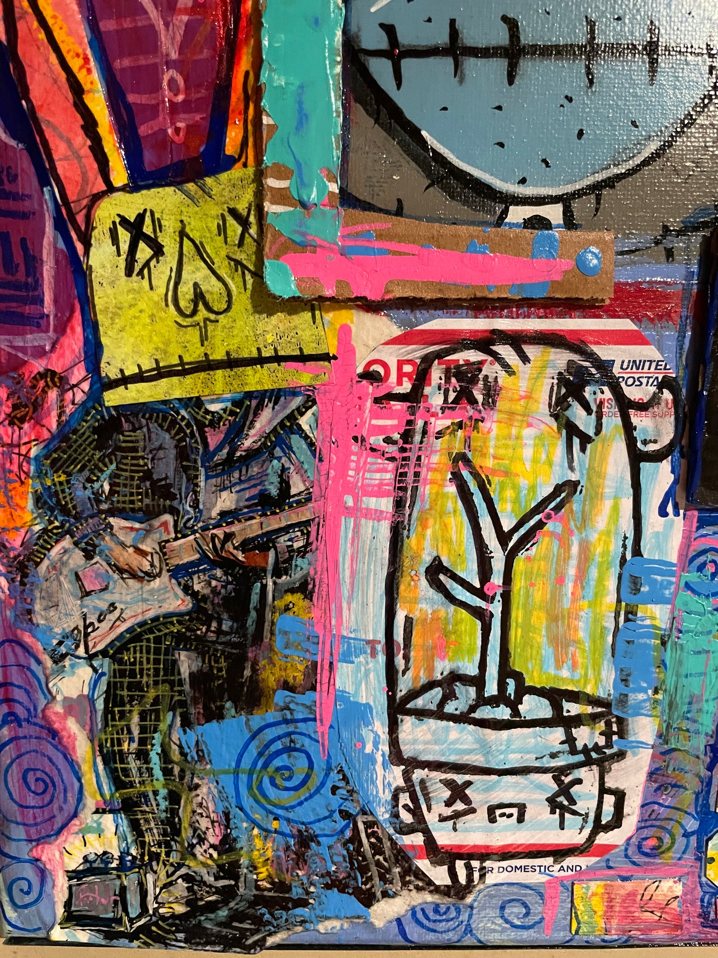 11in by 14in Mixed Media On Canvas. "Austin Buskers".