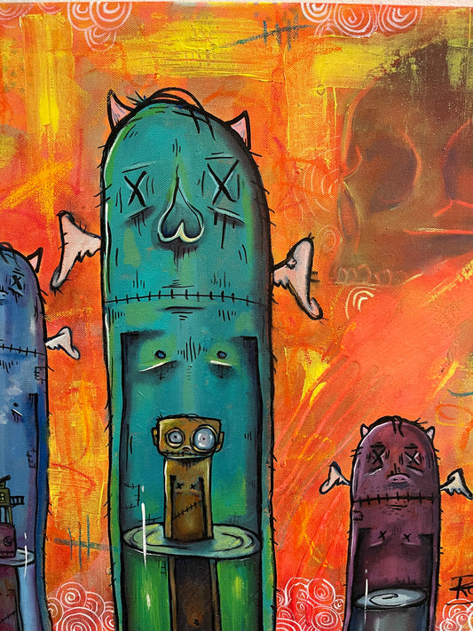 Large mixed media painting on gallery wrapped stretched canvas. 20in by 20in. Graffiti and street art inspired. "ADIH".