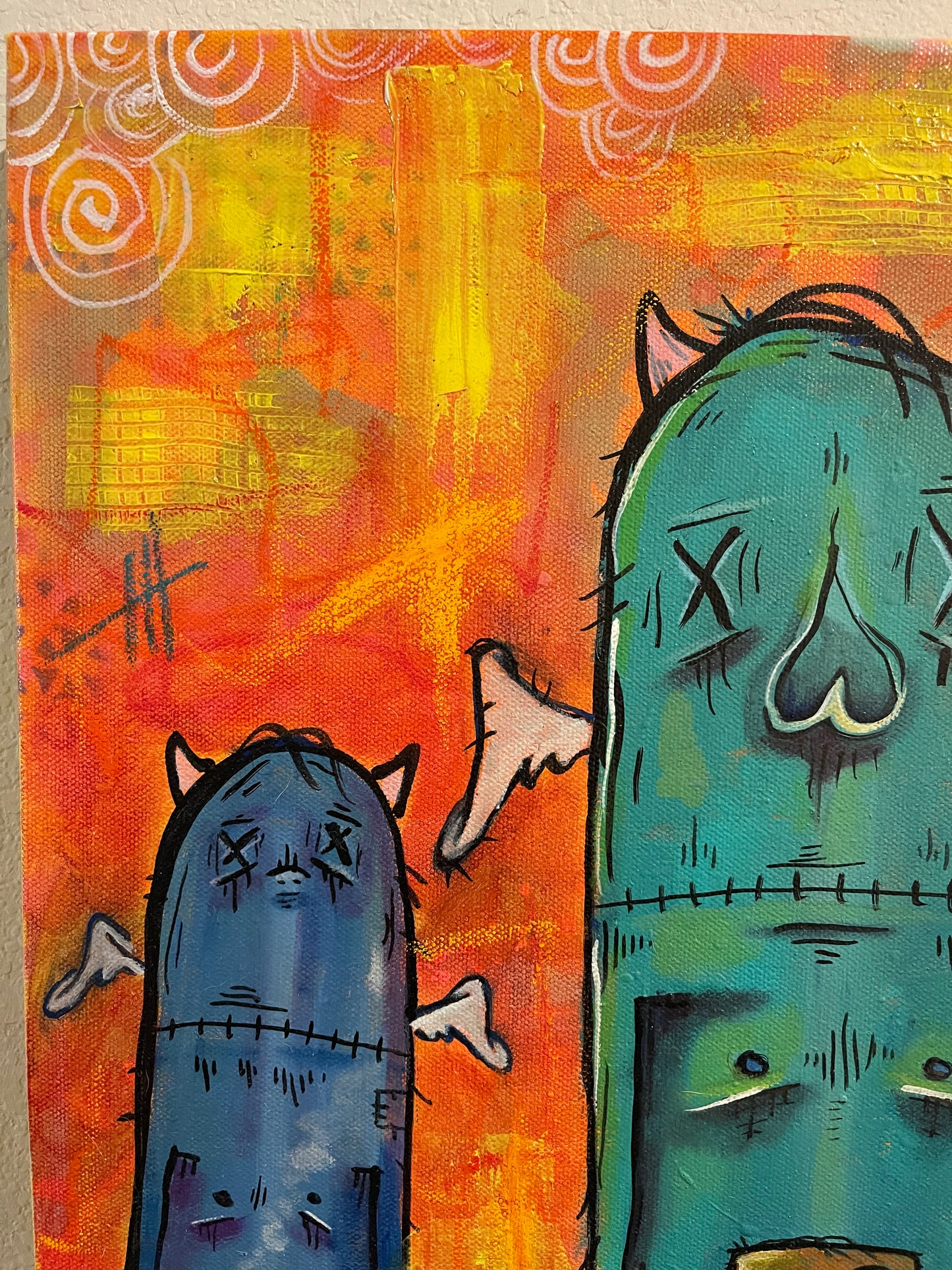 Large mixed media painting on gallery wrapped stretched canvas. 20in by 20in. Graffiti and street art inspired. "ADIH".