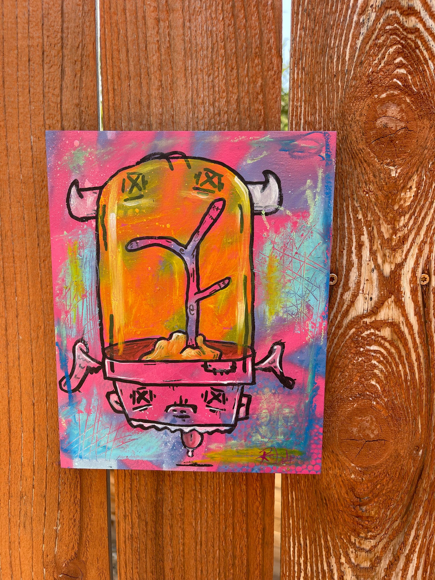 8in by 10in Mixed Media Painting on wood panel, Graffiti & Street Art Inspired Art. "Mind Garden II"