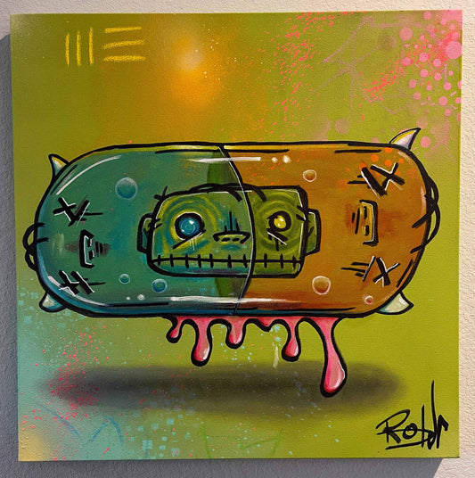 "Hard Pill To Swallow" Large Mixed Media, Graffiti Style, Street Art, Painting on gallery wrapped stretched canvas.