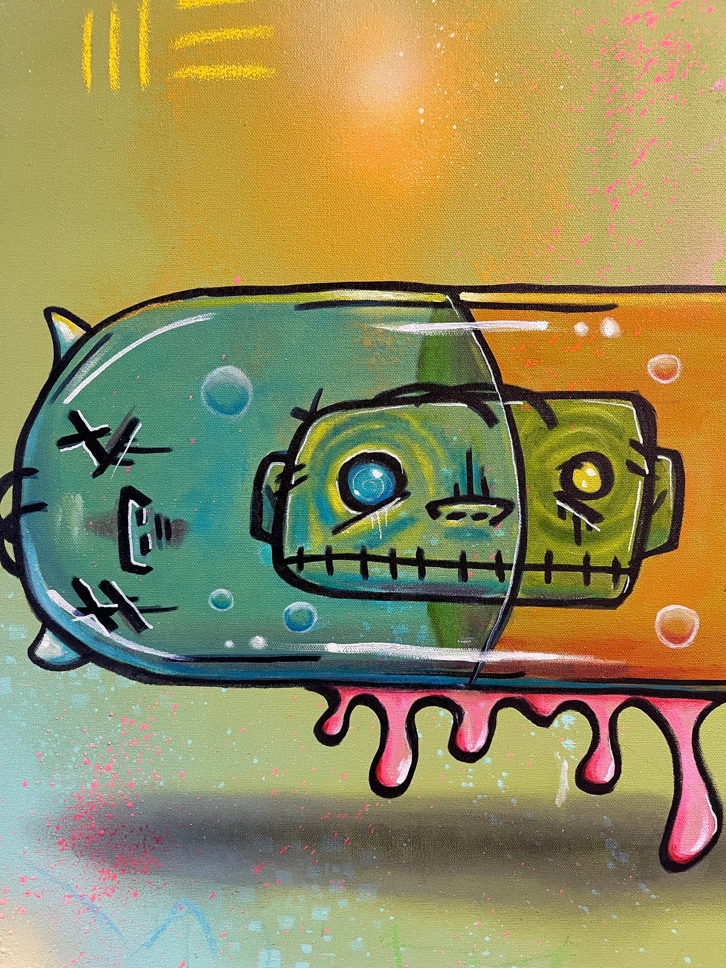 "Hard Pill To Swallow" Large Mixed Media, Graffiti Style, Street Art, Painting on gallery wrapped stretched canvas.