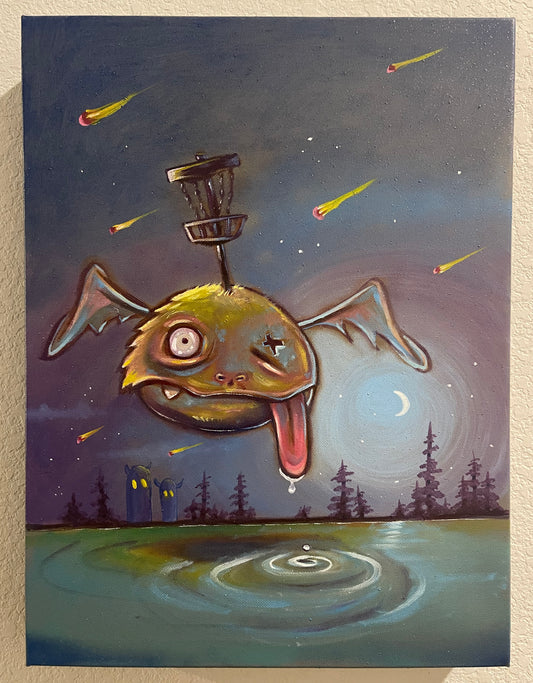 Disc Golf Oil Painting With A Street Art/Graffiti Style. 12in by 16in by 2in.
