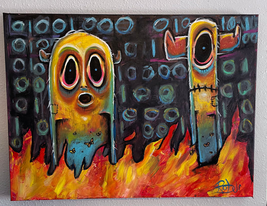 Glitched Souls – Abstract Surreal Painting on Canvas